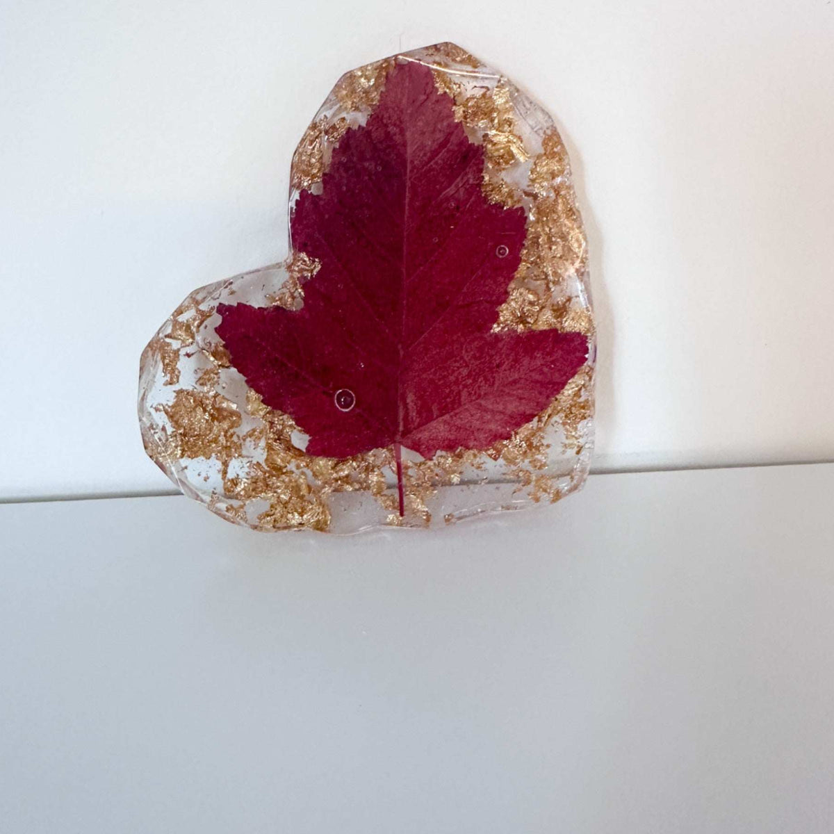 Canadian Maple Leaf Heart Coasters – Resin Decor with Gold Leaf Accent