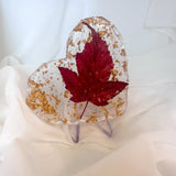 Canadian Maple Leaf Heart Coasters – Resin Decor with Gold Leaf Accent