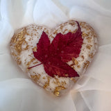 Canadian Maple Leaf Heart Coasters – Resin Decor with Gold Leaf Accent