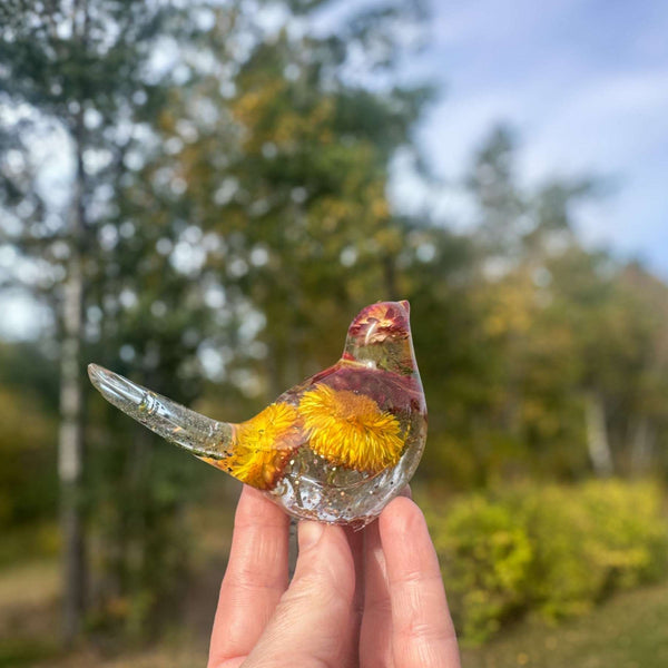 Botanical Birds - Handmade Resin Harvest Songbirds with Strawflowers