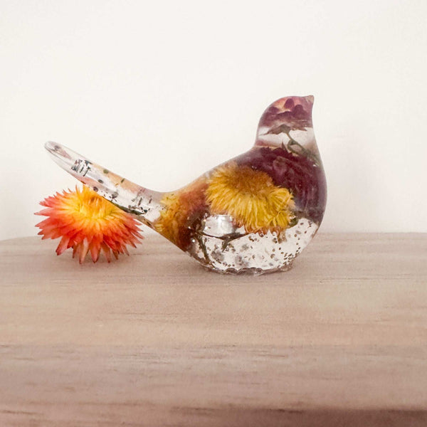 Botanical Birds - Handmade Resin Harvest Songbirds with Strawflowers
