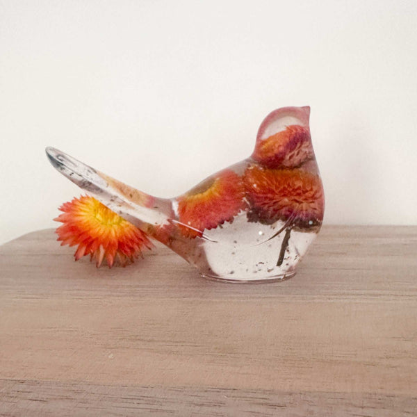 Botanical Birds - Handmade Resin Harvest Songbirds with Strawflowers