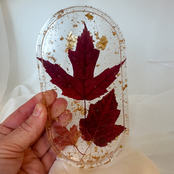 Canadian Maple Leaf Oval Tray - Handmade Resin Tray with Maple Leaf