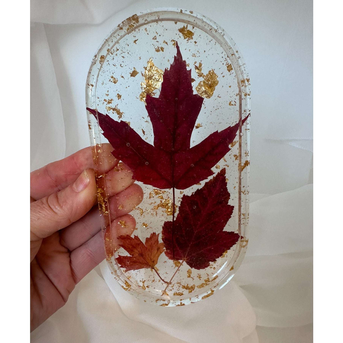 Canadian Maple Leaf Oval Tray - Handmade Resin Tray with Maple Leaf