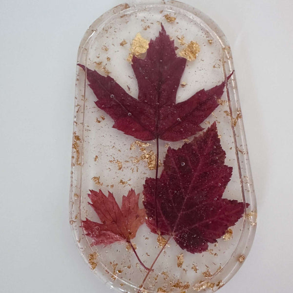 Canadian Maple Leaf Oval Tray - Handmade Resin Tray with Maple Leaf