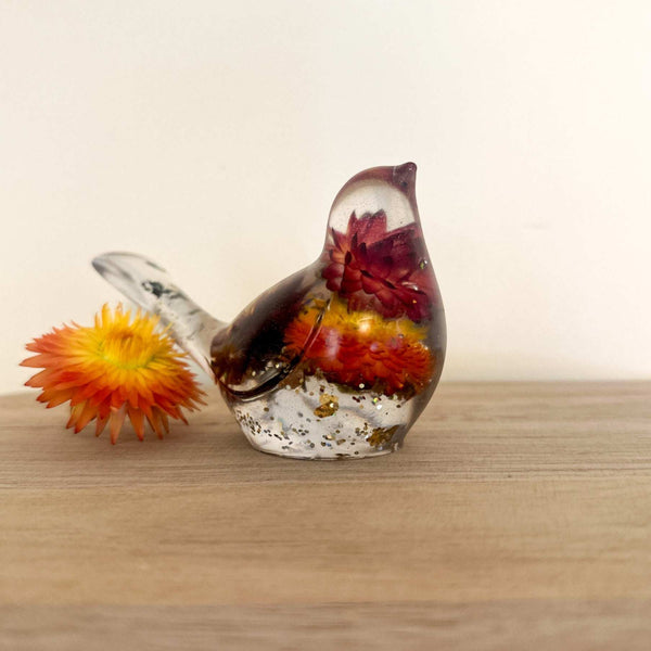 Botanical Birds - Handmade Resin Harvest Songbirds with Strawflowers