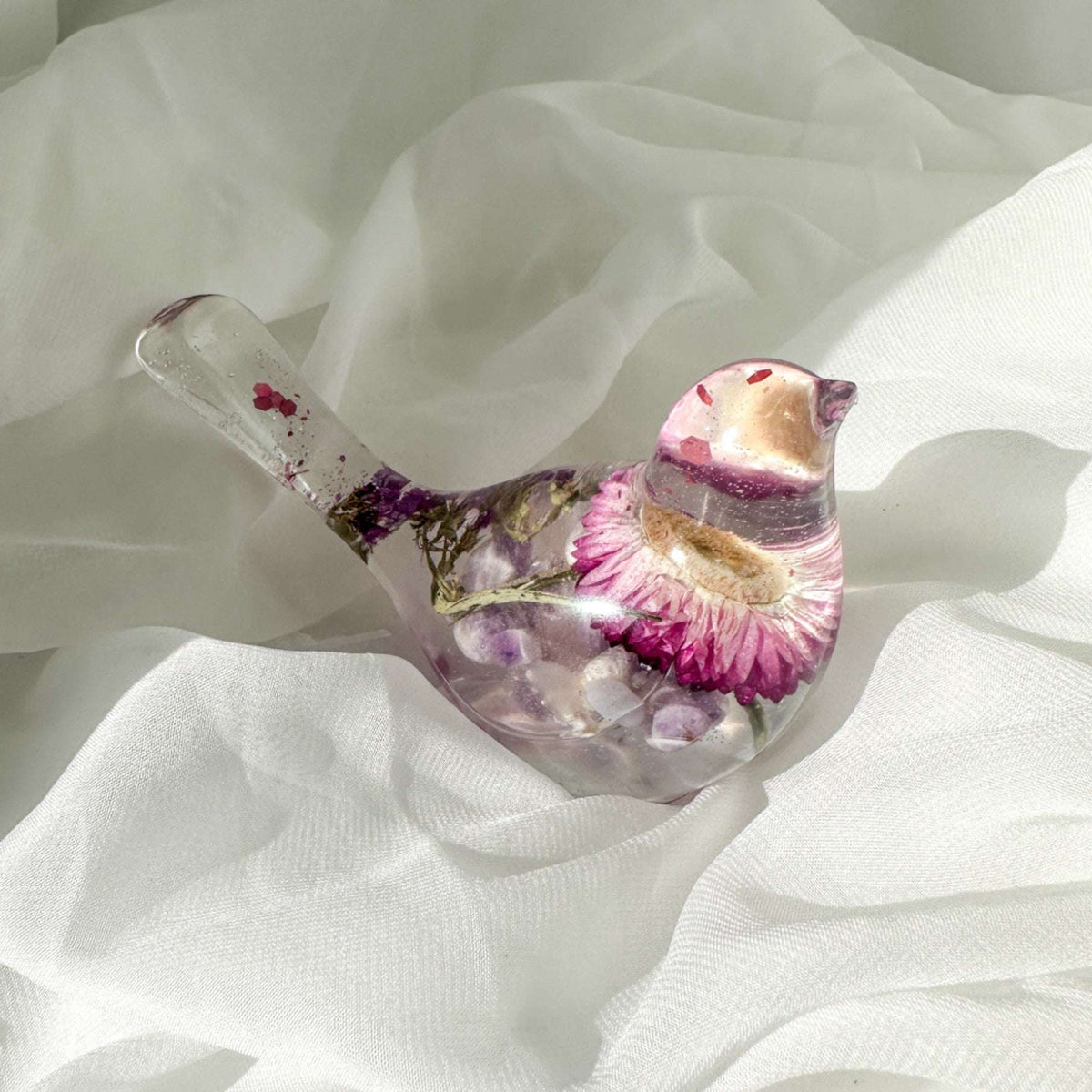 Everlasting Garden Straw Flower Birds with Amethyst Gemstone Base