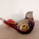 Strawflower & Berry Resin Birds - Autumn Nature Decor with Real Flowers