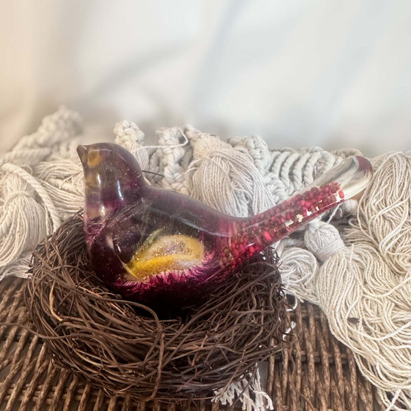 Strawflower & Berry Resin Birds - Autumn Nature Decor with Real Flowers