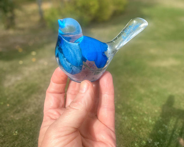 Bluebell Songbird - Blue Rose Petal Handmade Resin Bird Decor
