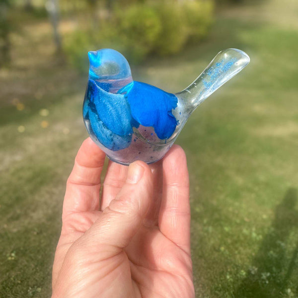 Bluebell Songbird - Blue Rose Petal Handmade Resin Bird Decor
