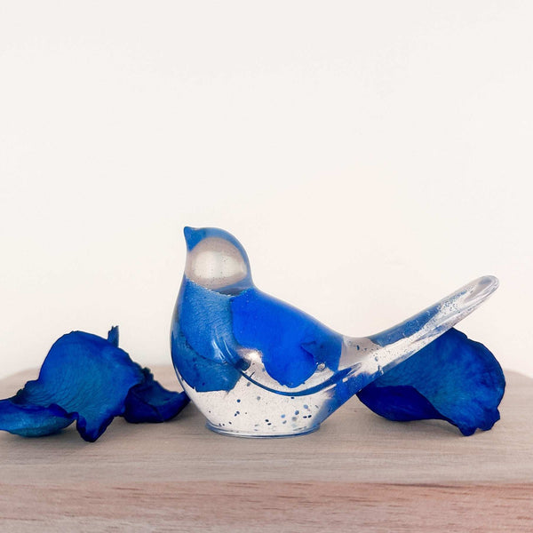 Bluebell Songbird - Blue Rose Petal Handmade Resin Bird Decor