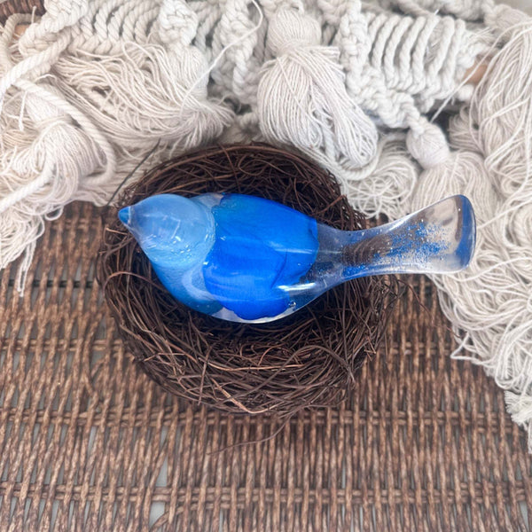 Bluebell Songbird - Blue Rose Petal Handmade Resin Bird Decor