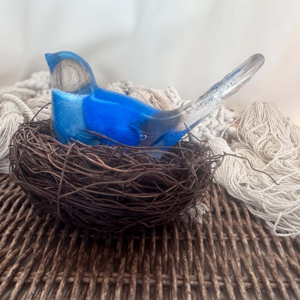 Bluebell Songbird - Blue Rose Petal Handmade Resin Bird Decor