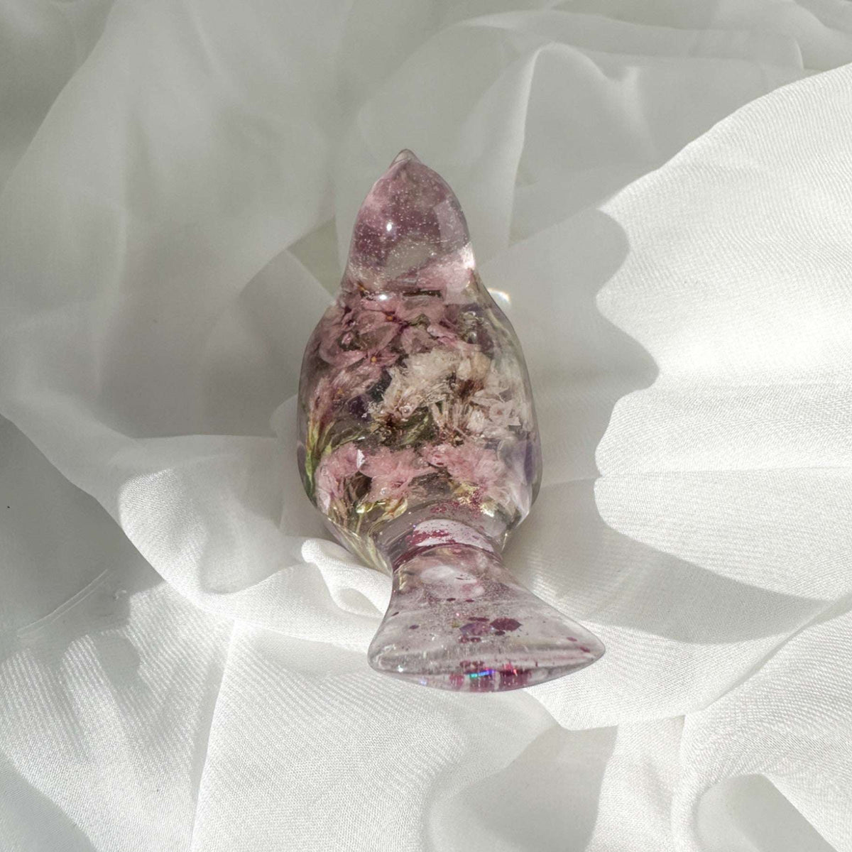 Amethyst Song Bird - Handmade Resin Floral Bird with Statice Flowers