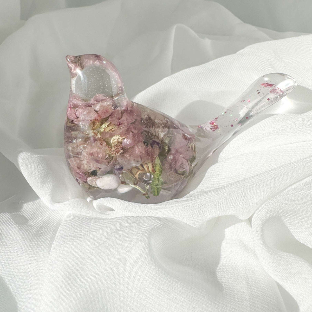 Amethyst Song Bird - Handmade Resin Floral Bird with Statice Flowers