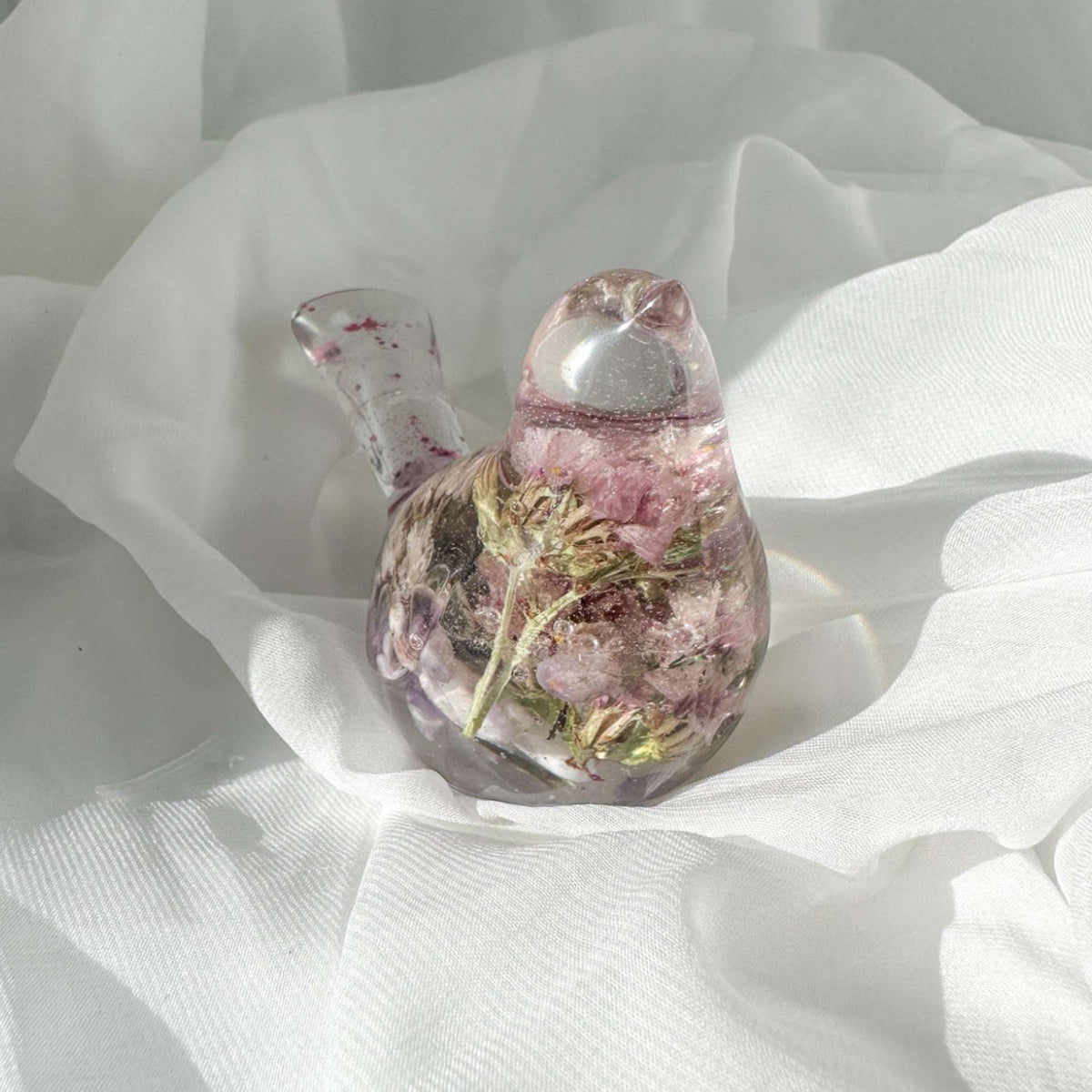 Amethyst Song Bird - Handmade Resin Floral Bird with Statice Flowers