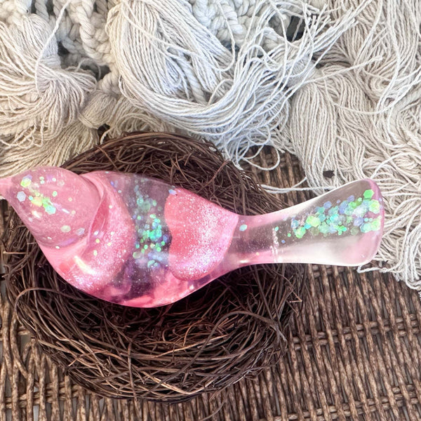 Lovebird Sparkle Figurines - Pink Heart Resin Bird - Handmade Charm