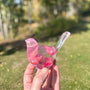 Lovebird Sparkle Figurines - Pink Heart Resin Bird - Handmade Charm