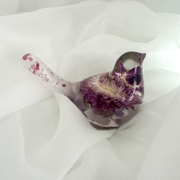 Straw Flower Enchanted Bloom Resin Bird Handmade Amethyst Gemstones