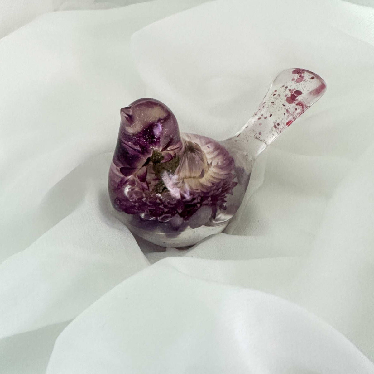 Straw Flower Enchanted Bloom Resin Bird Handmade Amethyst Gemstones