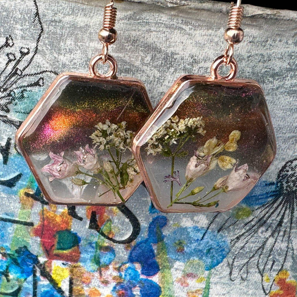 Magical Garden Whimsical Earring Set -Handmade with Real Dried Flowers