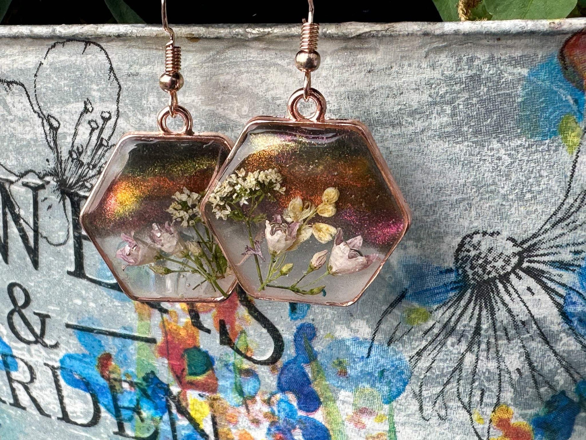 Magical Garden Whimsical Earring Set -Handmade with Real Dried Flowers