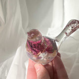 Rose Garden Resin Birds - Enchanted Floral Art with Amethyst Gemstones