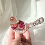 Rose Garden Resin Birds - Enchanted Floral Art with Amethyst Gemstones