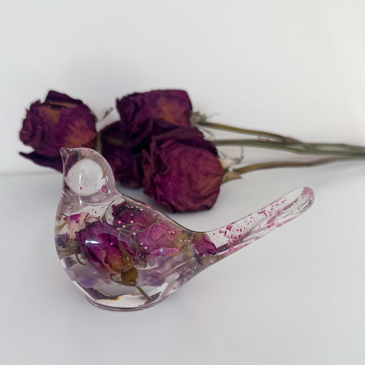 Rose Garden Resin Birds - Enchanted Floral Art with Amethyst Gemstones