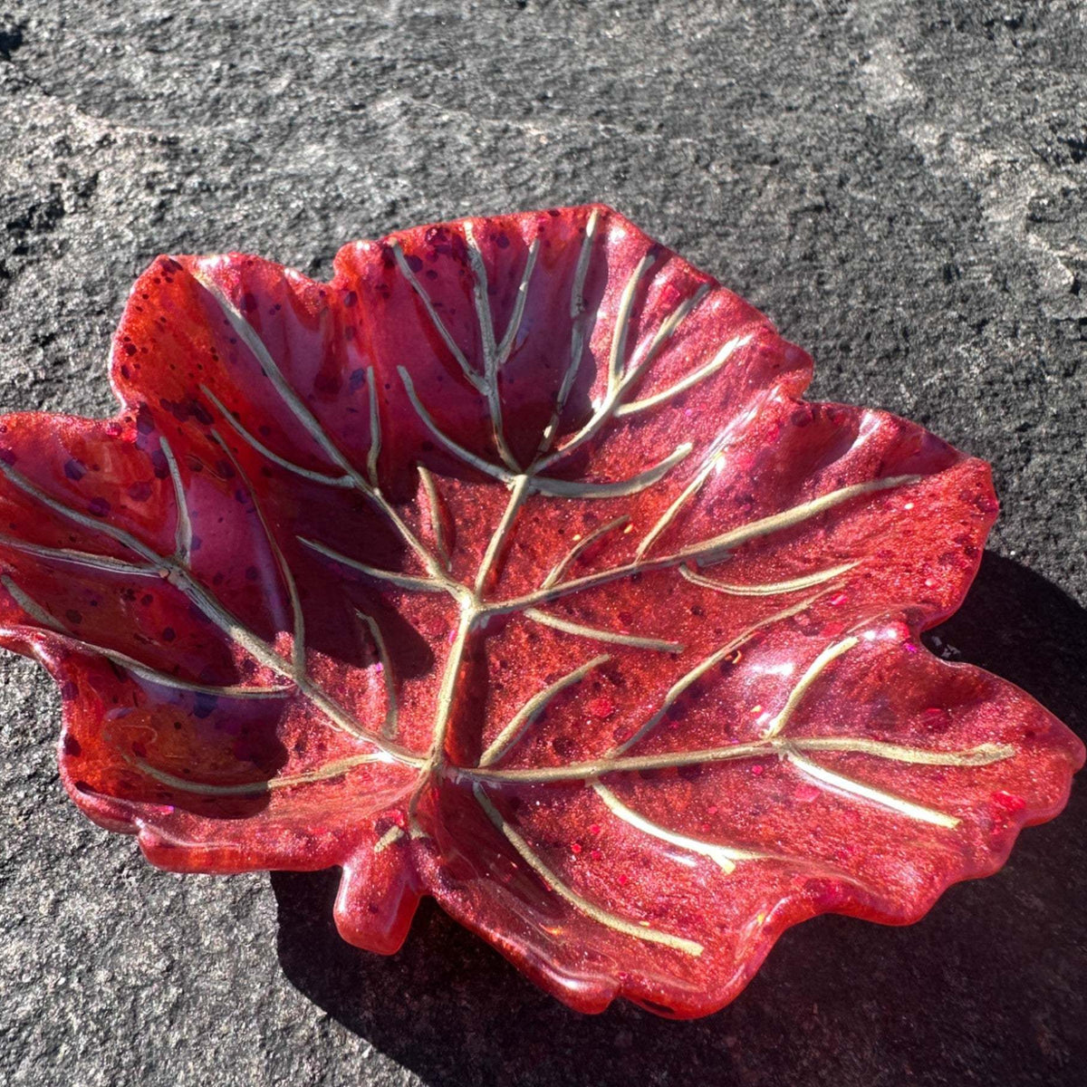 Handmade Maple Leaf Tray with Red and Gold Accents - Unique Tray