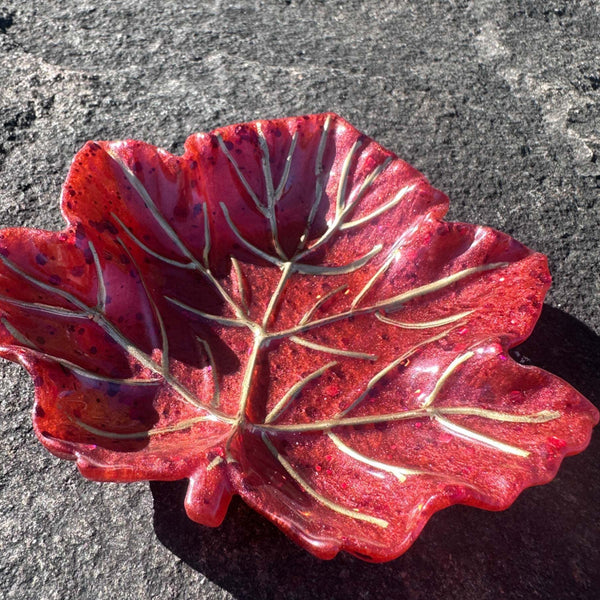 Handmade Maple Leaf Tray with Red and Gold Accents - Unique Tray