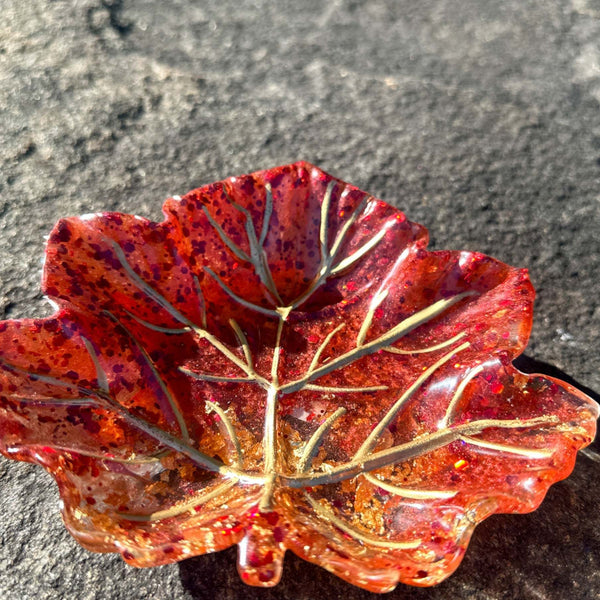 Handmade Maple Leaf Tray with Red and Gold Accents - Unique Tray