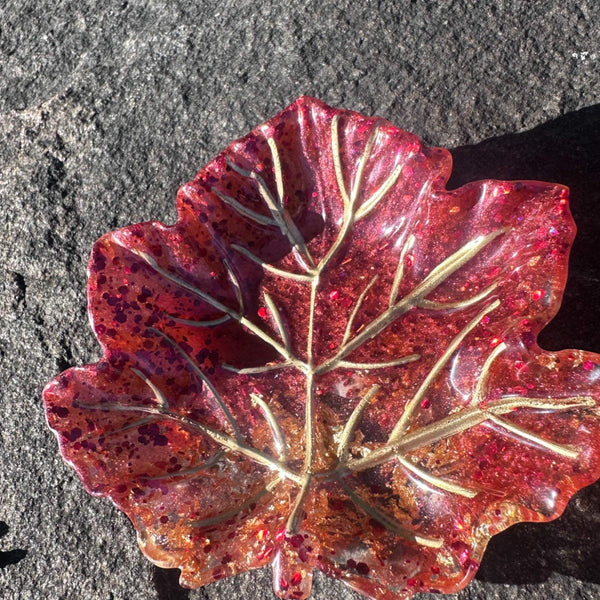 Handmade Maple Leaf Tray with Red and Gold Accents - Unique Tray
