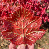 Handmade Maple Leaf Tray with Red and Gold Accents - Unique Tray