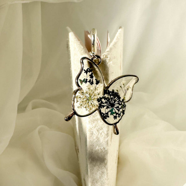 Butterfly Keychains - Handmade with Floral Accents & Feather Hook