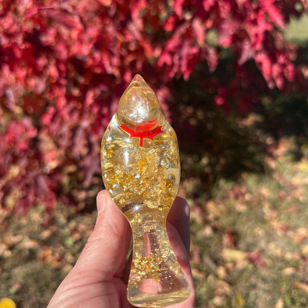 Maple Charm Songbird - Handmade Maple Leaf Resin Bird with Gold Leaf
