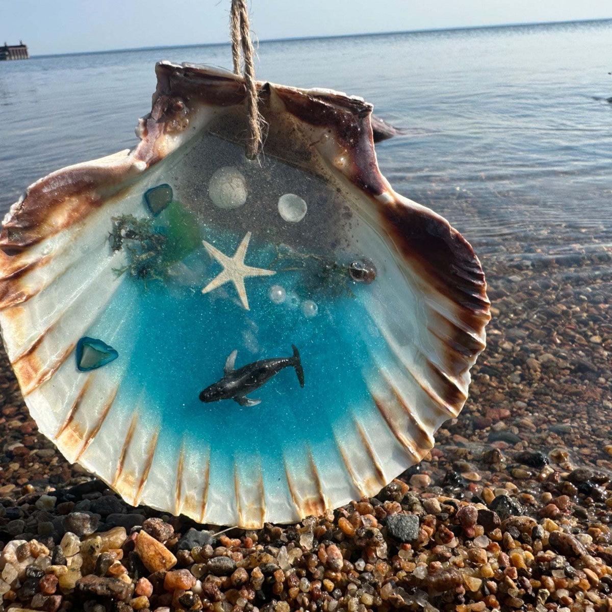 Ocean Serenity Suncatcher - Seashell & Resin Ocean Beach