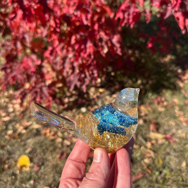 Maple Leaf Crystal Songbirds: Handmade Resin Art Rhinestone Bird Decor