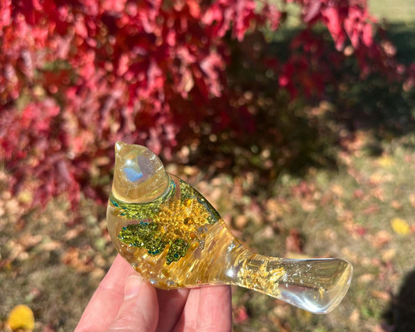 Maple Leaf Crystal Songbirds: Handmade Resin Art Rhinestone Bird Decor