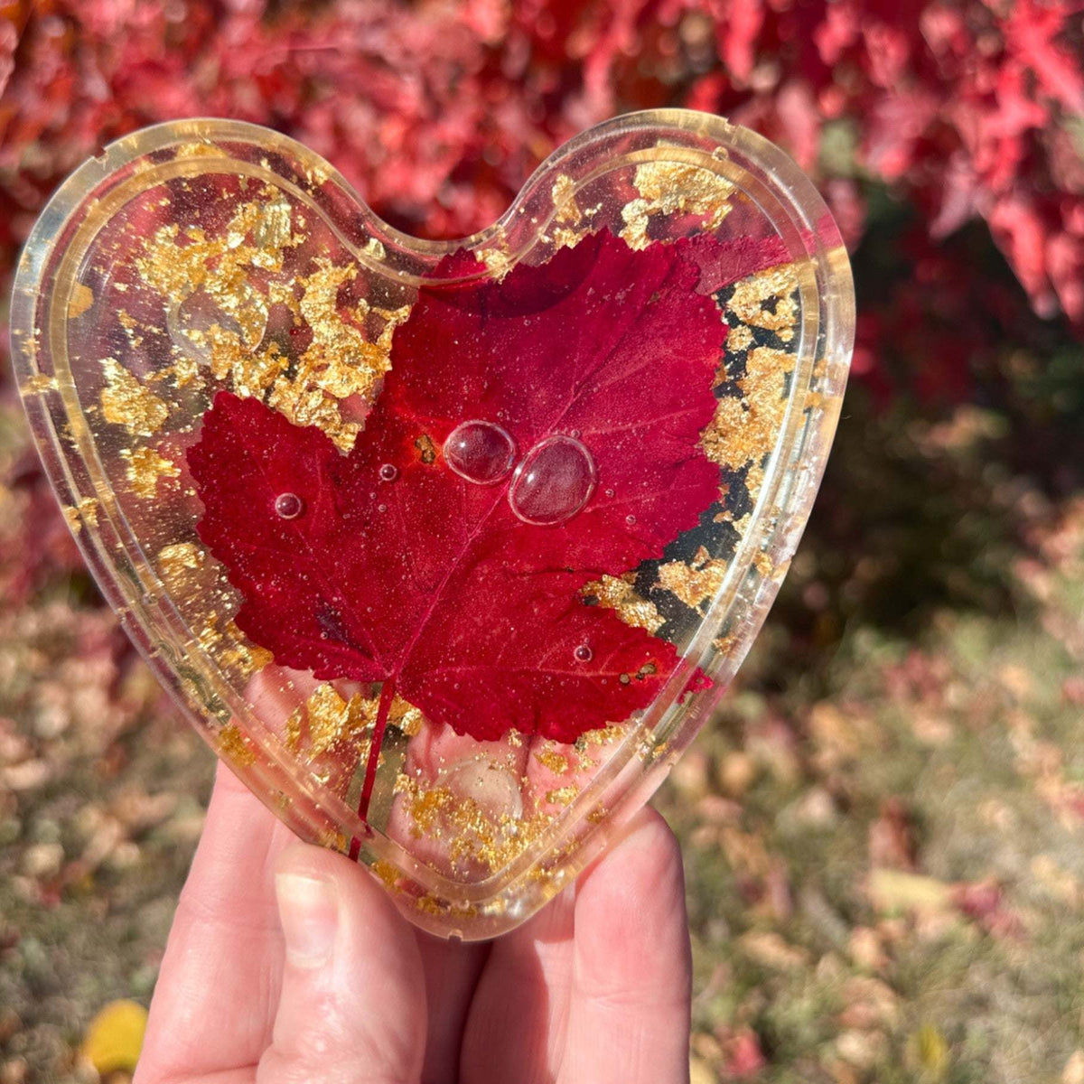 Maple Leaf Heart Tray - Handmade Resin Heart Tray with Maple Leaf
