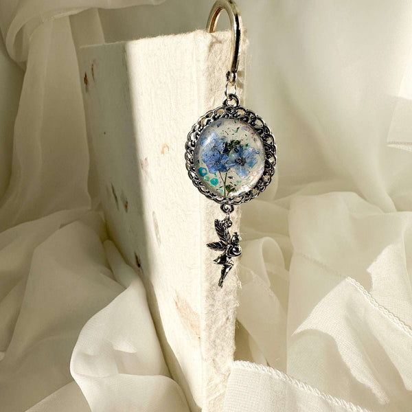 Forget-Me-Not Silver Bookmarks Handmade with Real Flowers & Charms