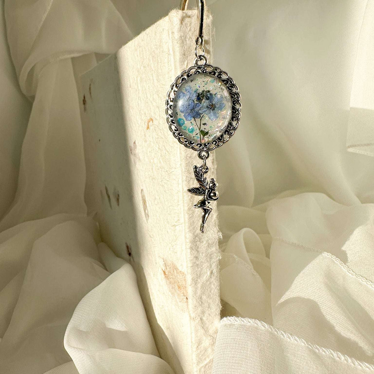 Forget-Me-Not Silver Bookmarks Handmade with Real Flowers & Charms