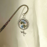 Forget-Me-Not Silver Bookmarks Handmade with Real Flowers & Charms