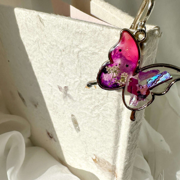 Butterfly Keychains - Handmade with Floral Accents & Feather Hook