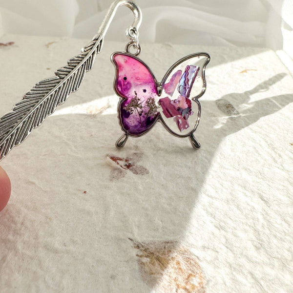 Butterfly Keychains - Handmade with Floral Accents & Feather Hook