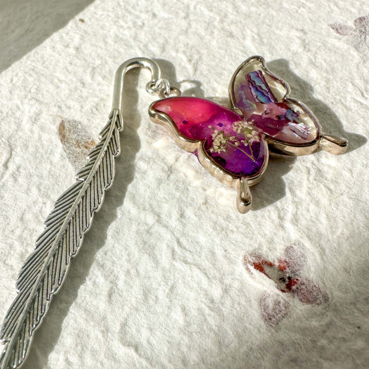 Butterfly Keychains - Handmade with Floral Accents & Feather Hook