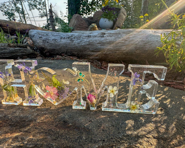 Whimsical Garden Home Decor - Handmade Pressed Flower Word Decor