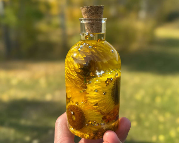 Seasons in a Bottle - Handmade Resin Bottle Night Light with Flowers