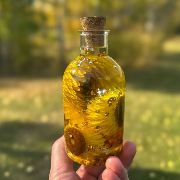 Seasons in a Bottle - Handmade Resin Bottle Night Light with Flowers